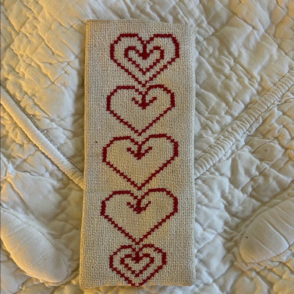 Hand cross stitched linen eyeglasses case. Lined. Unique design from Sweden.